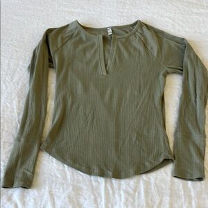 Free People Fitted Olive Green Long Sleeve Tee
